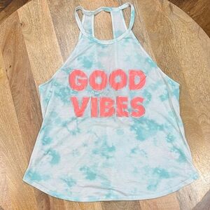 No Boundaries Aqua Tie-Dye 'Good Vibes' Tank Top